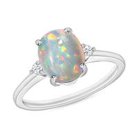 Luxoro 14K White Gold Premium Ethiopian Welo Opal and G-H I1-I2 Diamond Ring (Size 4.0) 4 Grams 1.30 ctw