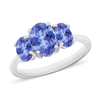 Tanzanite 3 Stone Ring in Platinum Over Sterling Silver (Size 4) 1.83 ctw