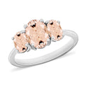 Marropino Morganite 3 Stone Ring in Platinum Over Sterling Silver (Size 4.0) 2.20 ctw - Sticky add to cart bar