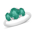 Kagem Zambian Emerald 3 Stone Ring in Platinum Over Sterling Silver (Size 4.0) 2.10 ctw - Sticky add to cart bar