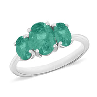 Kagem Zambian Emerald 3 Stone Ring in Platinum Over Sterling Silver (Size 4.0) 2.10 ctw