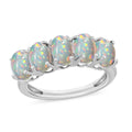 Premium Ethiopian Welo Opal 5 Stone Ring in Platinum Over Sterling Silver (Size 4) 1.50 ctw - Sticky add to cart bar
