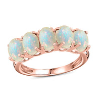 Premium Ethiopian Welo Opal 5 Stone Ring in Platinum Over Sterling Silver (Size 4) 1.50 ctw