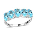 Iliana 18K White Gold AAA Santa Maria Aquamarine 5 Stone Ring (Size 7.5) 5.50 Grams 4.15 ctw - Sticky add to cart bar