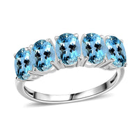 Iliana 18K White Gold AAA Santa Maria Aquamarine 5 Stone Ring (Size 7.5) 5.50 Grams 4.15 ctw