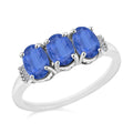 Kanchanaburi Blue Sapphire and Diamond 2.77 ctw 3 Stone Ring in Platinum Over Sterling Silver (Size  4.0) - Sticky add to cart bar