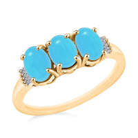 Premium Sleeping Beauty Turquoise and G-H I2 Diamond 5.47 ctw 3 Stone Ring in 14K White Gold (Size 10.0)
