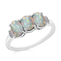 Premium Ethiopian Welo Opal and Diamond 2.53 ctw 3 Stone Ring in Platinum Over Sterling Silver (Size 4.0) - Sticky add to cart bar