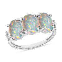 Premium Ethiopian Welo Opal and Diamond 2.53 ctw 3 Stone Ring in Platinum Over Sterling Silver (Size 4.0)