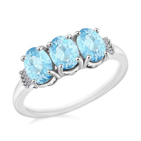 Mangoro Aquamarine and Diamond 2.53 ctw 3 Stone Ring in Platinum Over Sterling Silver (Size  4.0)