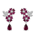 D'Joy Premium Orissa Rhodolite Garnet and White Zircon 4.25 ctw Flower Drop Earring in Rhodium Over Sterling Silver - Sticky add to cart bar