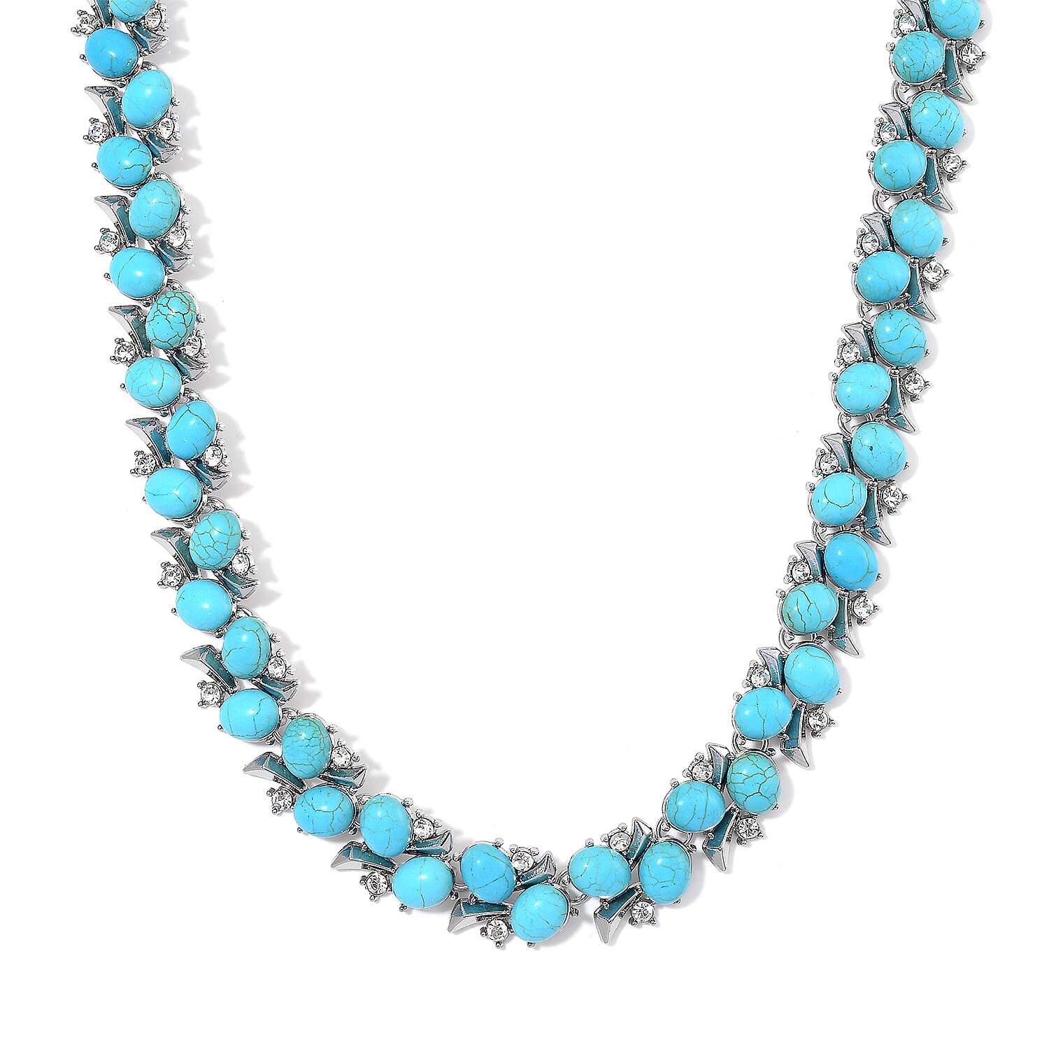 TLV Blue Howlite, White Austrian Crystal Necklace (18-20 Inches) in Silvertone 190.00 ctw