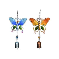 Set of 2 Blue and Orange Glass Iron Butterfly Wind Chime (11.8")
