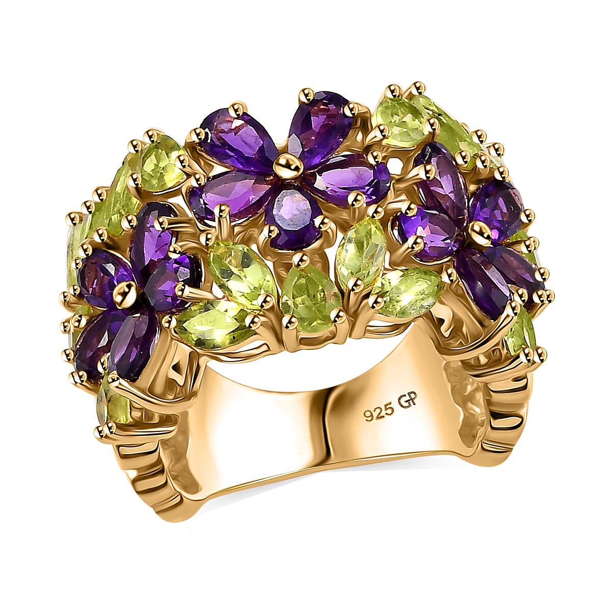 GP Premium African Amethyst, Peridot Ring in 18K Vermeil YG Over Sterling Silver (Size 10.0) 5.65 ctw