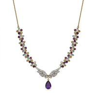 GP Italian Garden Collection African Amethyst and Multi Gemstone 12.85 ctw Angel Wing Necklace 18 Inches in 18K Vermeil YG Over Sterling Silver and ION Plated YG Stainless Steel