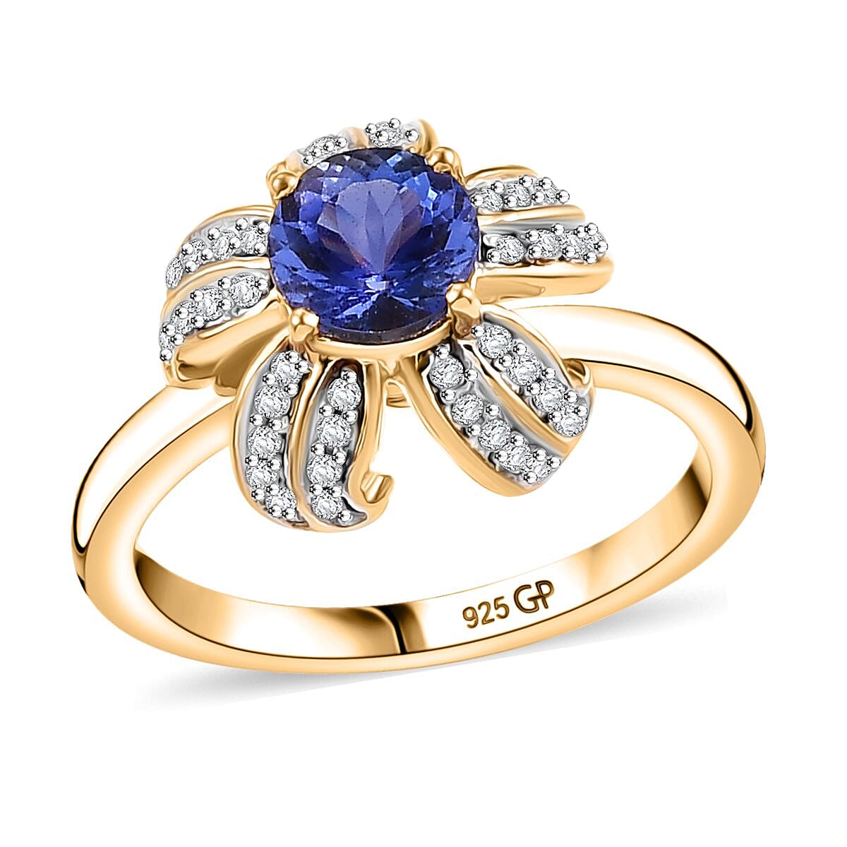 GP Tanzanite, Diamond (0.20 cts) Ring in 18K Vermeil YG Over Sterling Silver (Size 10.0) 1.35 ctw
