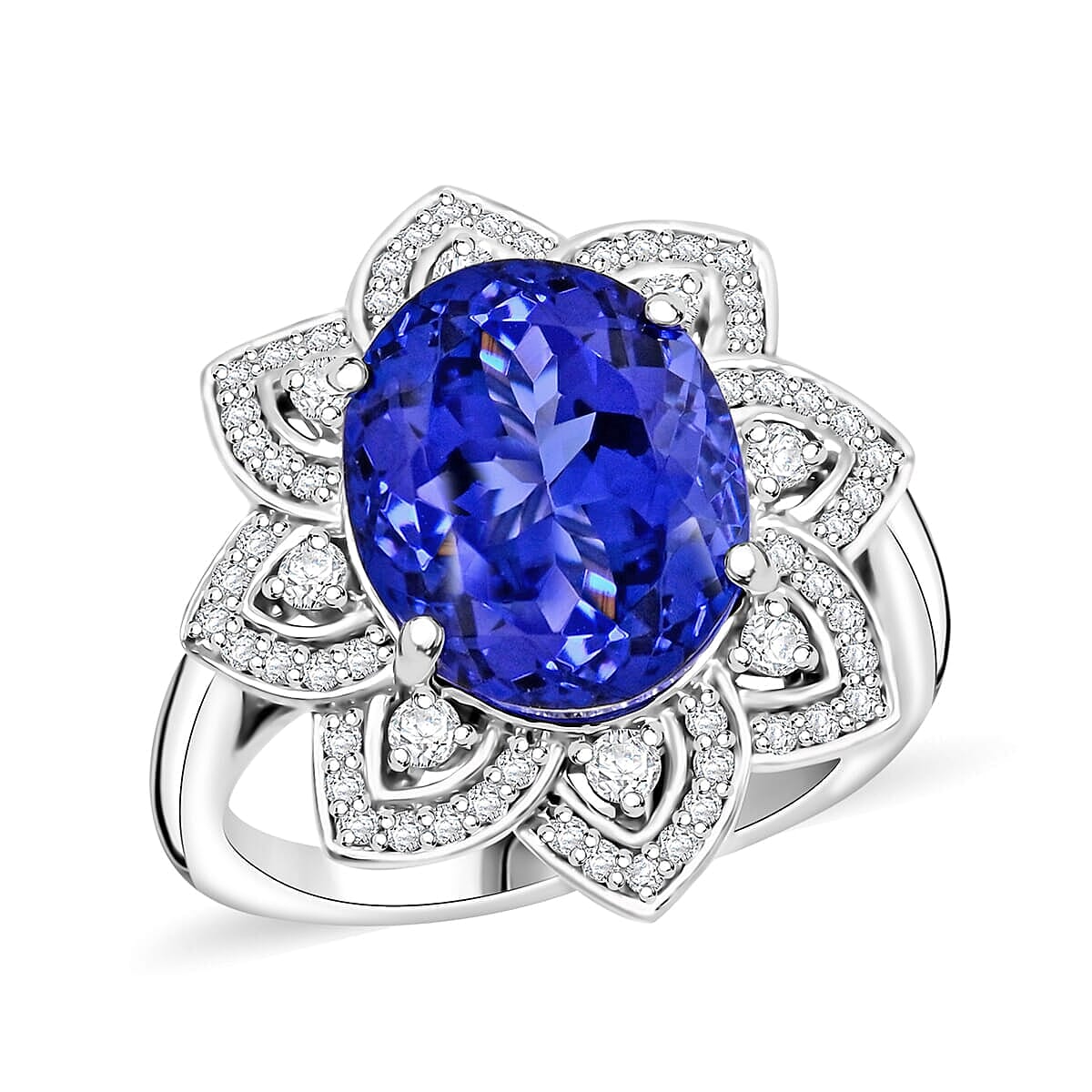 Doorbuster Certified and Appraised Rhapsody AAAA Tanzanite and E-F VS Diamond 6.00 ctw Ring in 950 Platinum (Size 10.0) 8.35 Grams
