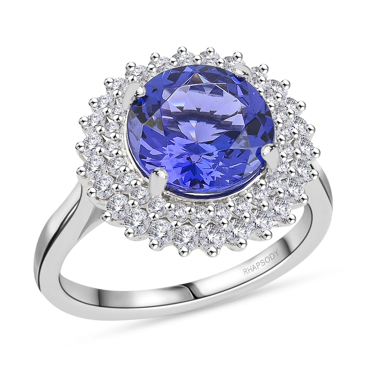 Doorbuster Certified & Appraised Rhapsody 950 Platinum AAAA Tanzanite, Diamond (E-F, VS) (0.55 cts) Ring (Size 10.0) (7.60 g) 4.25 ctw