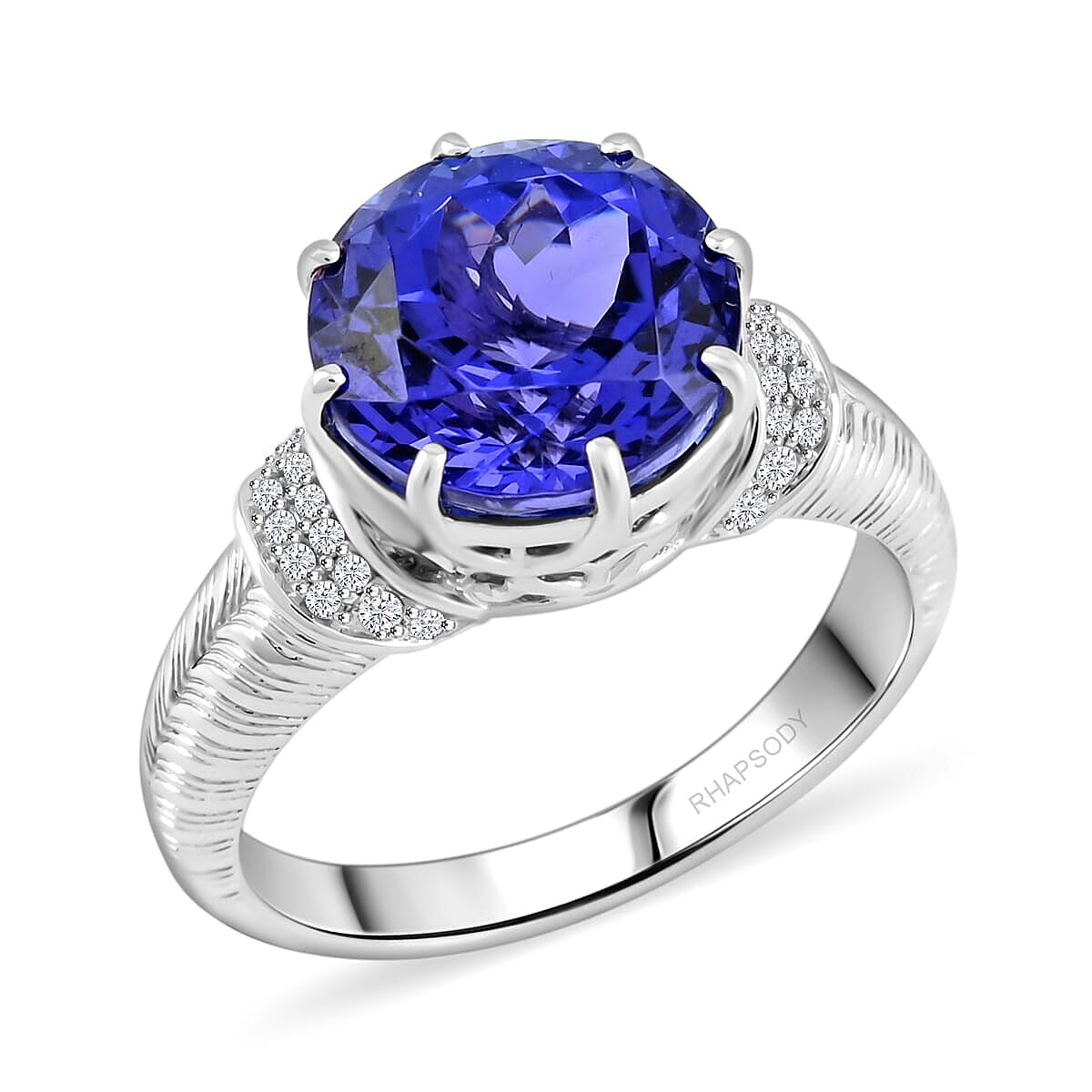 Doorbuster Certified and Appraised Rhapsody 950 Platinum AAAA Tanzanite, Diamond (E-F, VS) (0.16 cts) Ring (Size 10.0) (8.35 g) 4.75 ctw