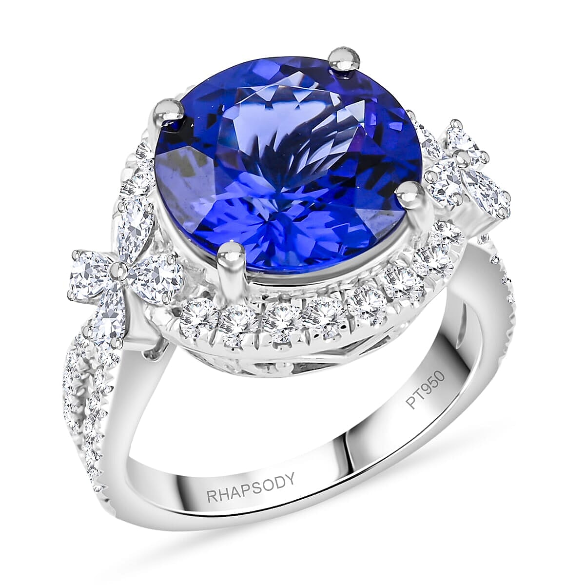 Doorbuster Certified and Appraised Rhapsody 950 Platinum AAAA Tanzanite, Diamond (E-F, VS) (0.39 cts) Ring (Size 10.0) (10.25 g) 7.10 ctw