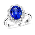 Certified and Appraised Rhapsody 950 Platinum AAAA Tanzanite and E-F VS Diamond 4.25 ctw Ring (Size 10.0) 7.38 Grams - Sticky add to cart bar