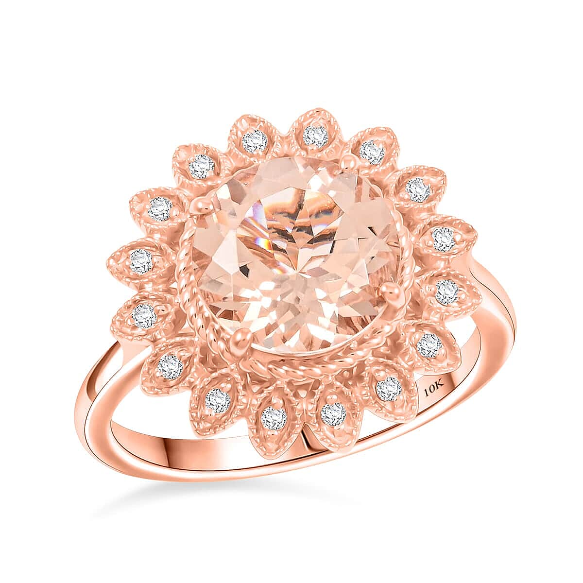 Doorbuster Certified & Appraised Luxoro 10K Rose Gold AAA Marropino Morganite, Diamond (G-H, I2) (0.16 cts) Ring (Size 6.0) (4.95 g) 3.50 ctw
