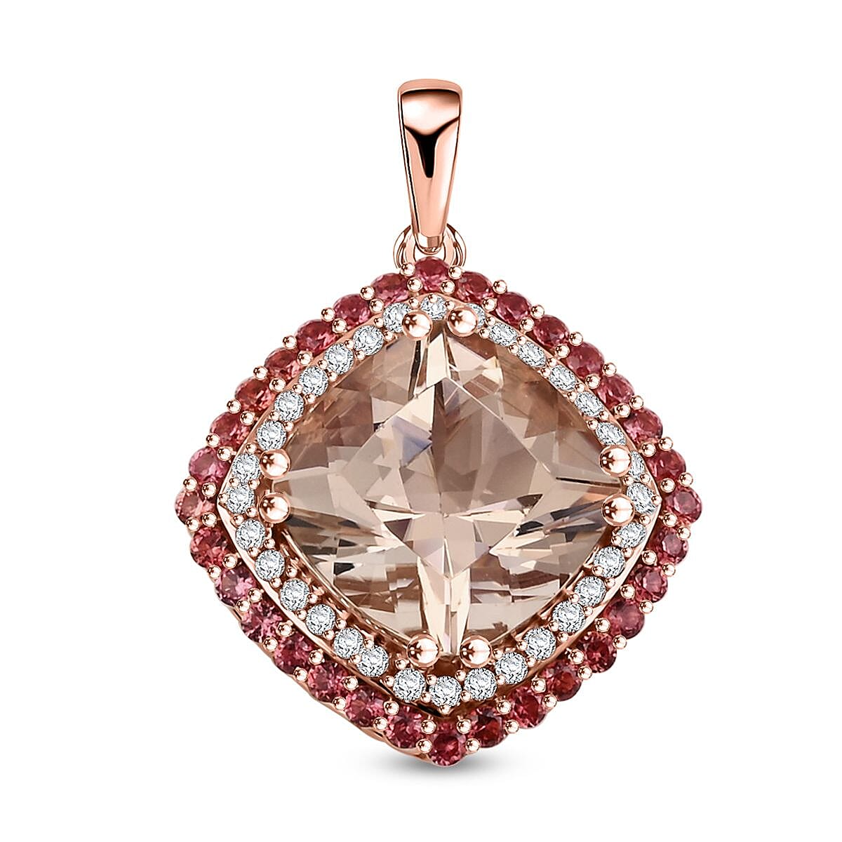 Certified & Appraised Luxoro AAA Marropino Morganite, Padparadscha Sapphire and I2 Diamond 4.05 ctw Pendant without Chain in 10K Rose Gold 4.35 Grams