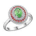 Doorbuster Certified & Appraised Rhapsody 950 Platinum AAAA Tsavorite Garnet, Songea Sapphire, Diamond (E-F, VS) (0.26 cts) Ring (Size 10.0) (8 g) 1.75 ctw - Sticky add to cart bar