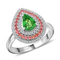 Certified & Appraised Rhapsody AAAA Tsavorite Garnet, Padparadscha Sapphire and E-F VS Diamond 1.85 ctw Ring in 950 Platinum (Size 10.0) 7.85 Grams - Sticky add to cart bar
