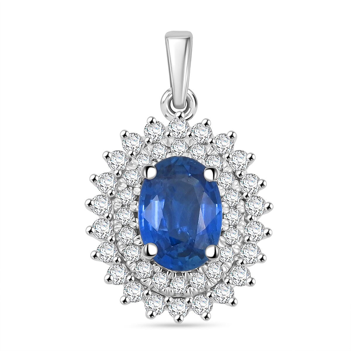 Rhapsody AAAA Andranondambo Blue Sapphire and E-F VS Diamond 1.40 ctw Pendant without Chain in 950 Platinum