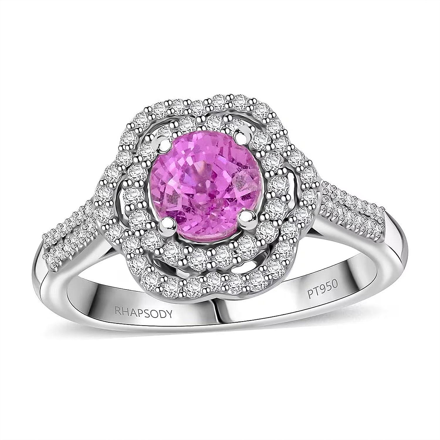 Doorbuster Certified & Appraised Rhapsody 950 Platinum AAAA Madagascar Pink Sapphire, Diamond (F-E, VS) (0.41 cts) Ring (Size 10.0) (7 g) 1.75 ctw