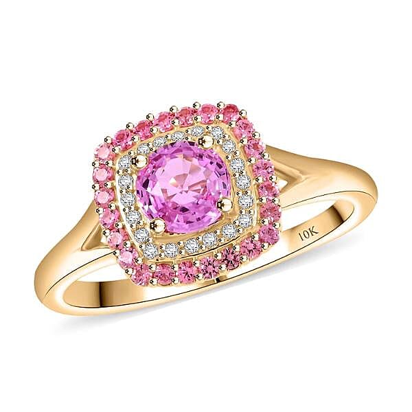 Doorbuster Certified & Appraised Luxoro 10K Yellow Gold AAA Madagascar Pink Sapphire, Pink Spinel, Diamond (G-H, I2) Ring (Size 6.0) 1.35 ctw