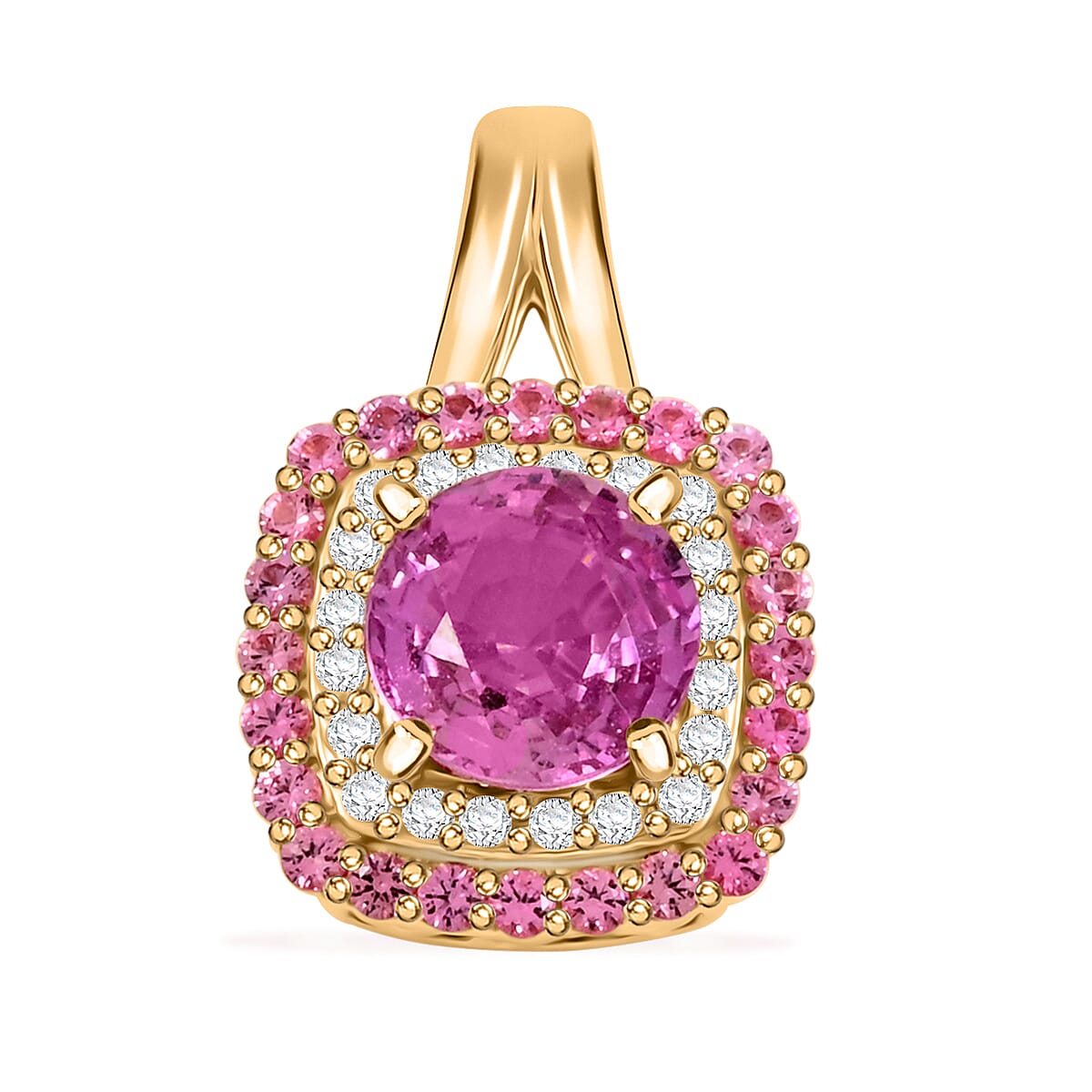 Luxoro AAA Madagascar Pink Sapphire, Pink Spinel and G-H I2 Diamond 1.35 ctw Pendant without Chain in 10K Yellow Gold