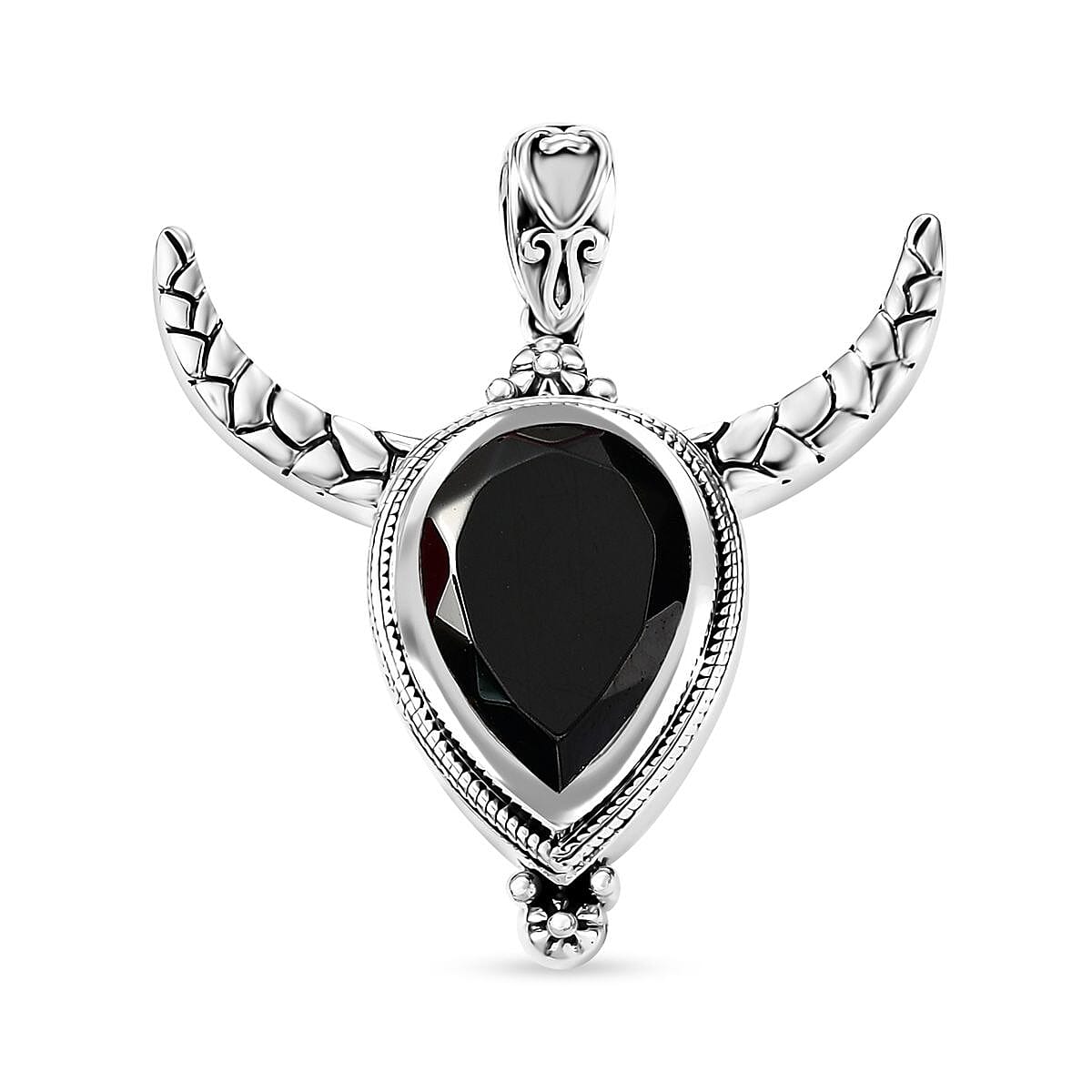 Artisan Crafted Elite Shungite 8.50 ctw Bull Head Pendant without Chain in Black Oxidized Sterling Silver
