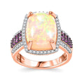 Ethiopian Welo Opal, Multi Gemstone Halo Ring in 18K Vermeil RG Over Sterling Silver (Size 10.0) 5.00 ctw - Sticky add to cart bar