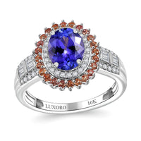10K White Gold  AAA   Tanzanite ,  Padparadscha Sapphire ,  White Diamond  I2 Main Stone With Side Stone Ring 2.56 ctw ,  Gold Wt. 3.8 g