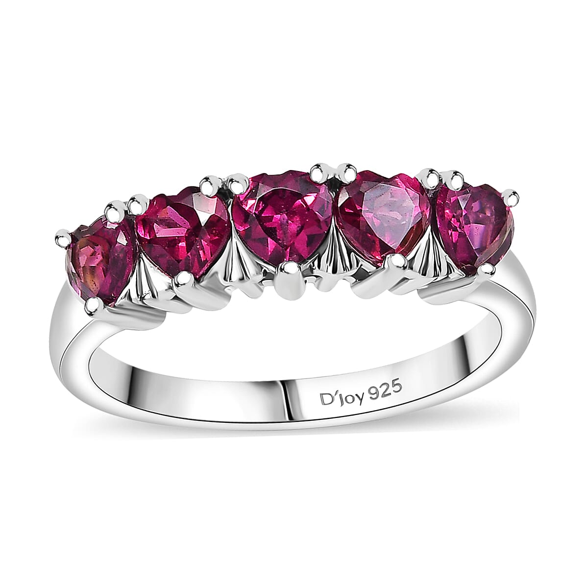 Premium Orissa Rhodolite Garnet 1.50 ctw 5 Stone Heart Ring in Rhodium Over Sterling Silver (Size 10.0)