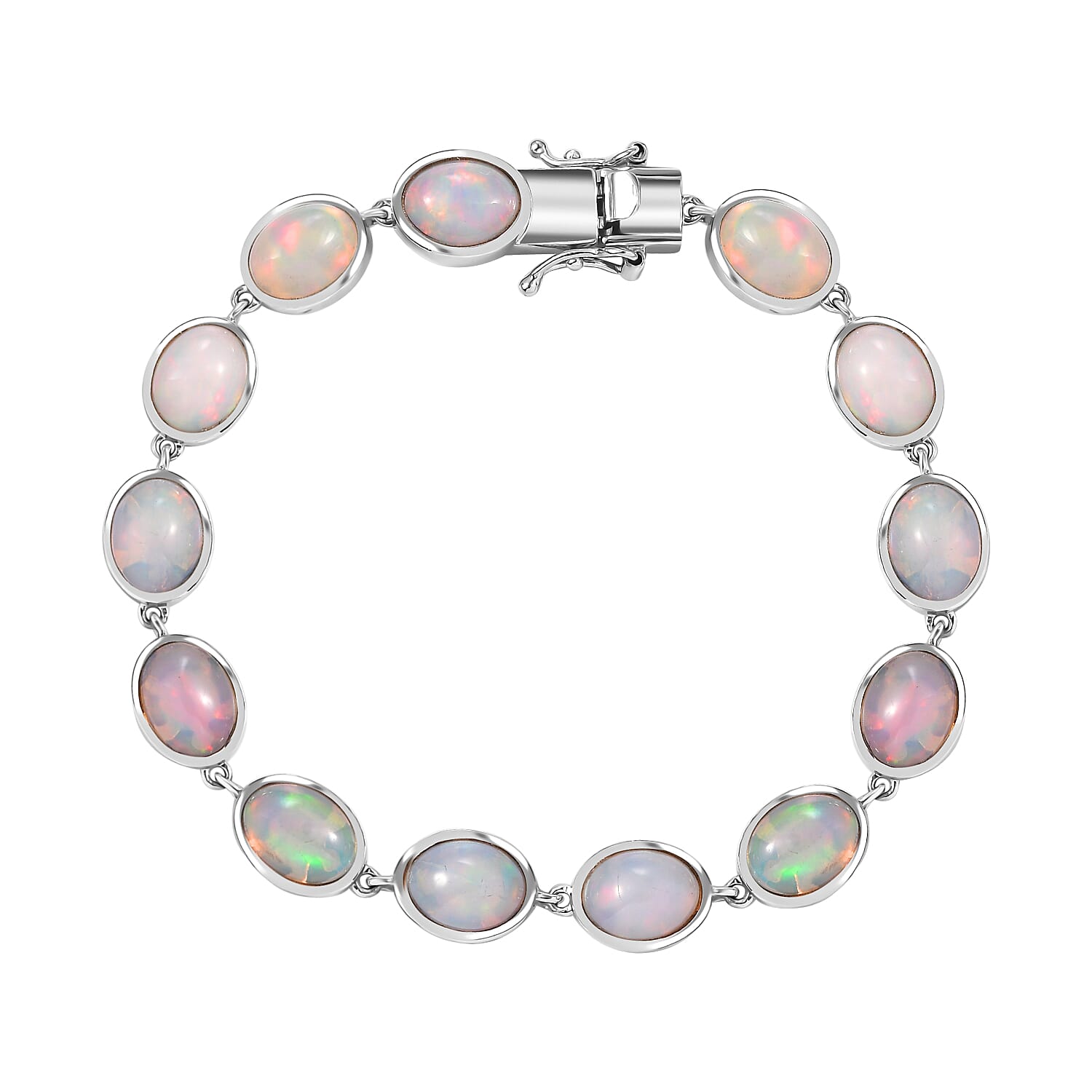 Premium Ethiopian Welo Opal 16.00 ctw Bracelet in Rhodium Over Sterling Silver (7.25 In)