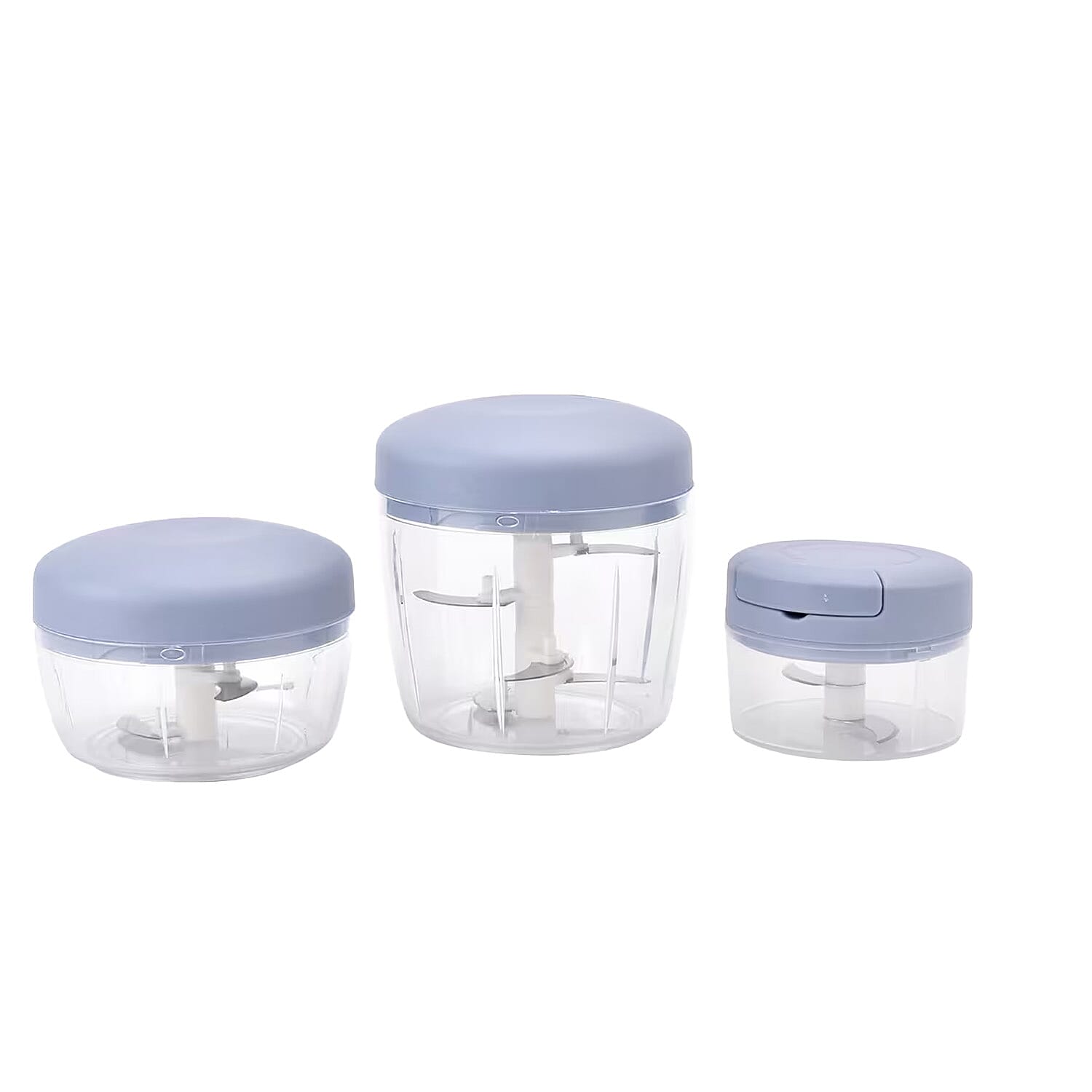 Set of 3 Blue Manual Vegetable Slicer Hand Blender Food Chopper with Stainless Steel Blade (200, 500, 900ml)