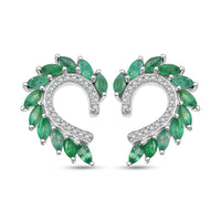 D'Joy Kagem Zambian Emerald and White Zircon 2.25 ctw Climber Earrings in Rhodium Over Sterling Silver
