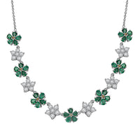 D'Joy Kagem Zambian Emerald and Multi Gemstone 8.70 ctw Floral Necklace in Rhodium Over Sterling Silver 18 Inches