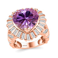 GP Amore Collection Premium Rose De France Amethyst, Moissanite Solitaire Ring in 18K Vermeil RG Over Sterling Silver (Size 10.0) 9.90 ctw