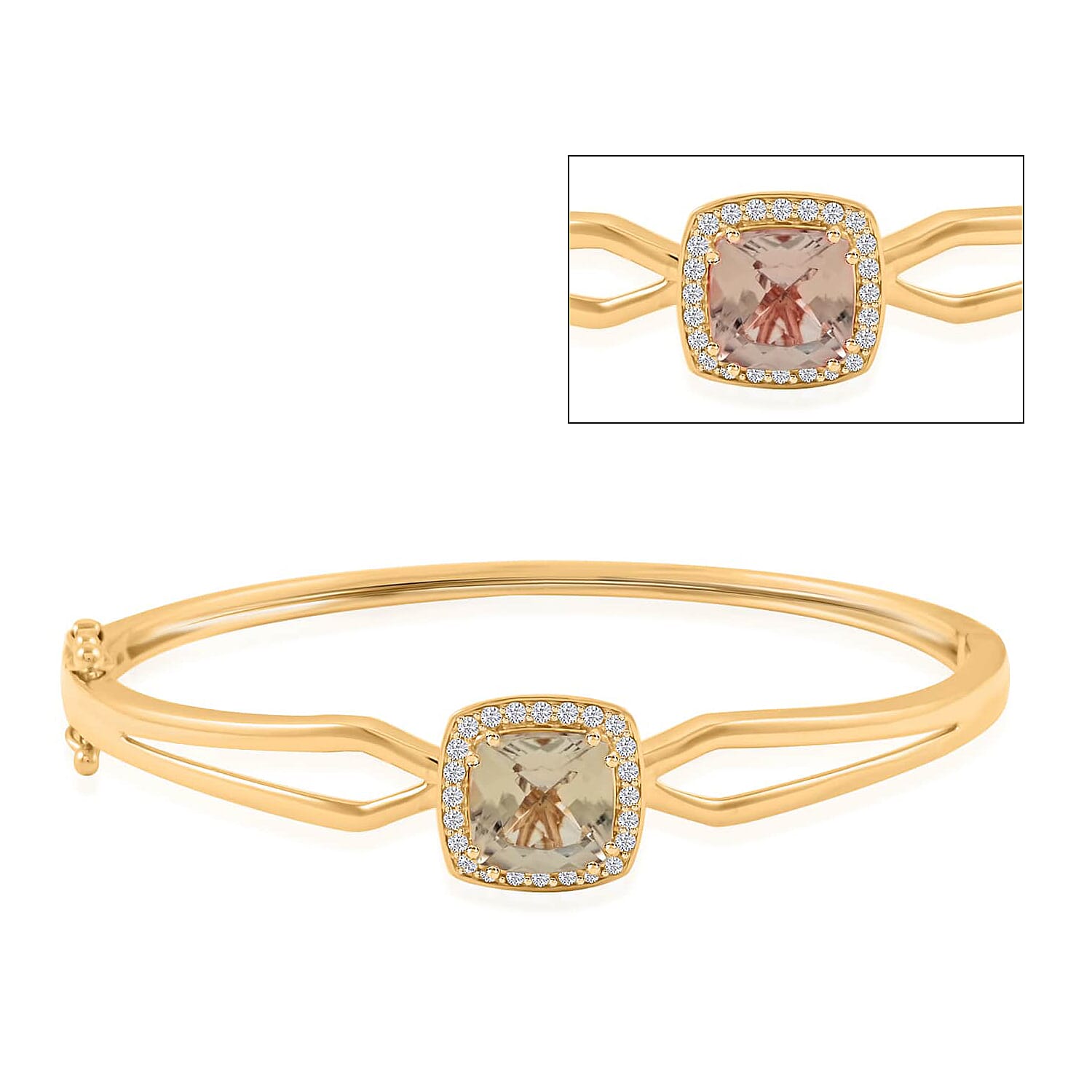 Certified & Appraised Luxoro 10K Yellow Gold AAA Asscher Cut Turkizite, Diamond (G-H, I2) (0.31 cts) Bangle Bracelet (8.00 In) (10.50 g) 4.40 ctw