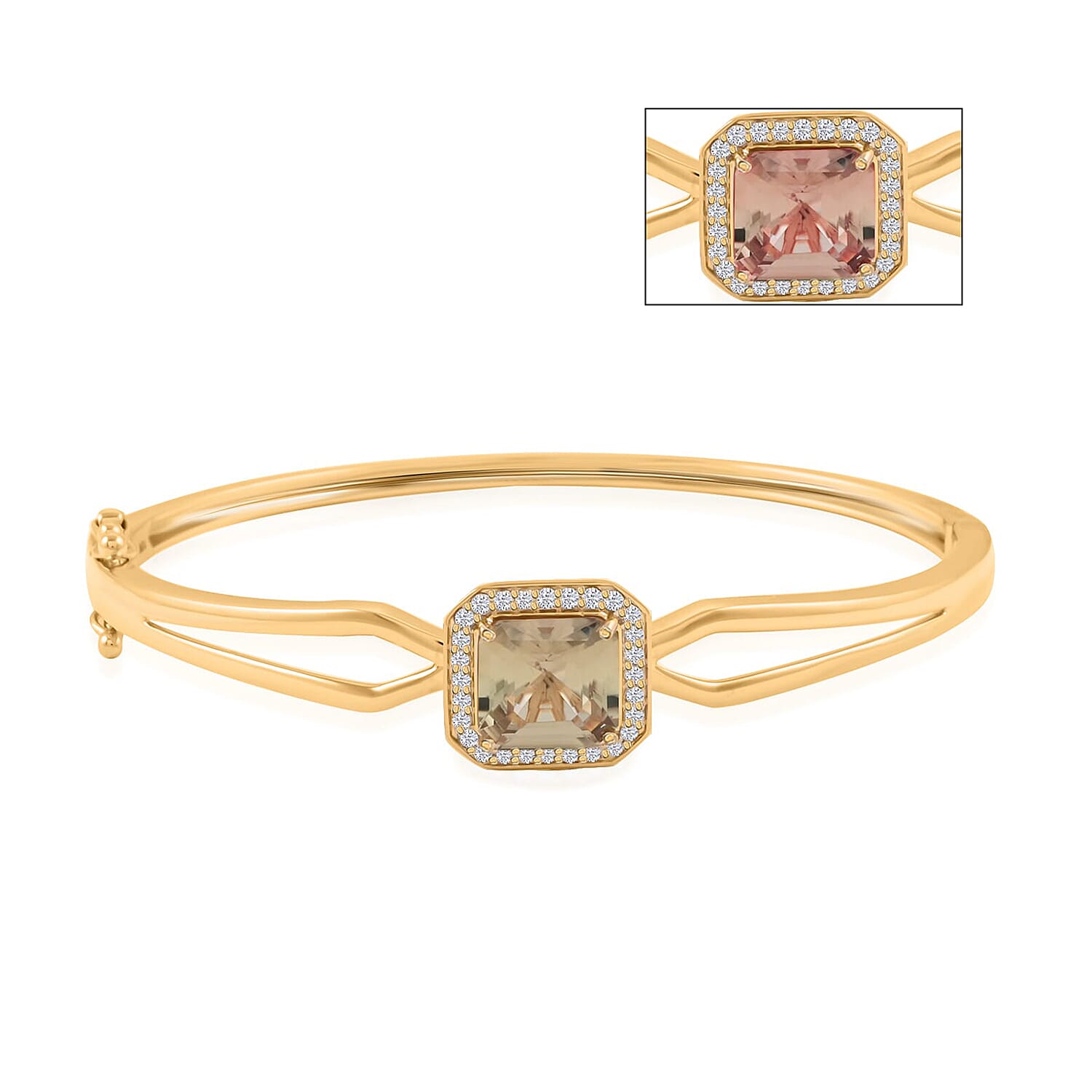 Certified & Appraised Luxoro 10K Yellow Gold AAA Turkizite, Diamond (G-H, I2) (0.30 cts) Bangle Bracelet (8.00 In) (10.85 g) 4.00 ctw