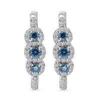 Luxuriant Lab Grown Blue and White Diamond VS 1.00 ctw Hoop Earrings in Rhodium Over Sterling Silver