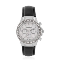Strada Japanese Movement Watch with Black Faux Leather Strap
