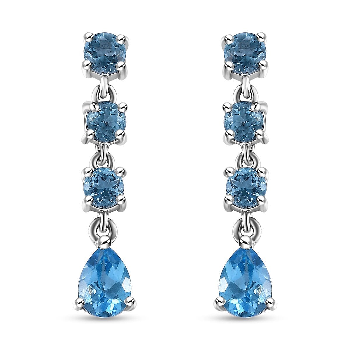 D'Joy Electric Blue Topaz and Swiss Blue Topaz 3.60 ctw Drop Earrings in Platinum Over Sterling Silver