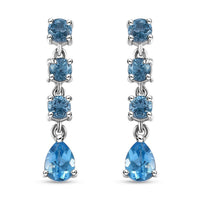 D'Joy Electric Blue Topaz and Swiss Blue Topaz 3.60 ctw Drop Earrings in Platinum Over Sterling Silver