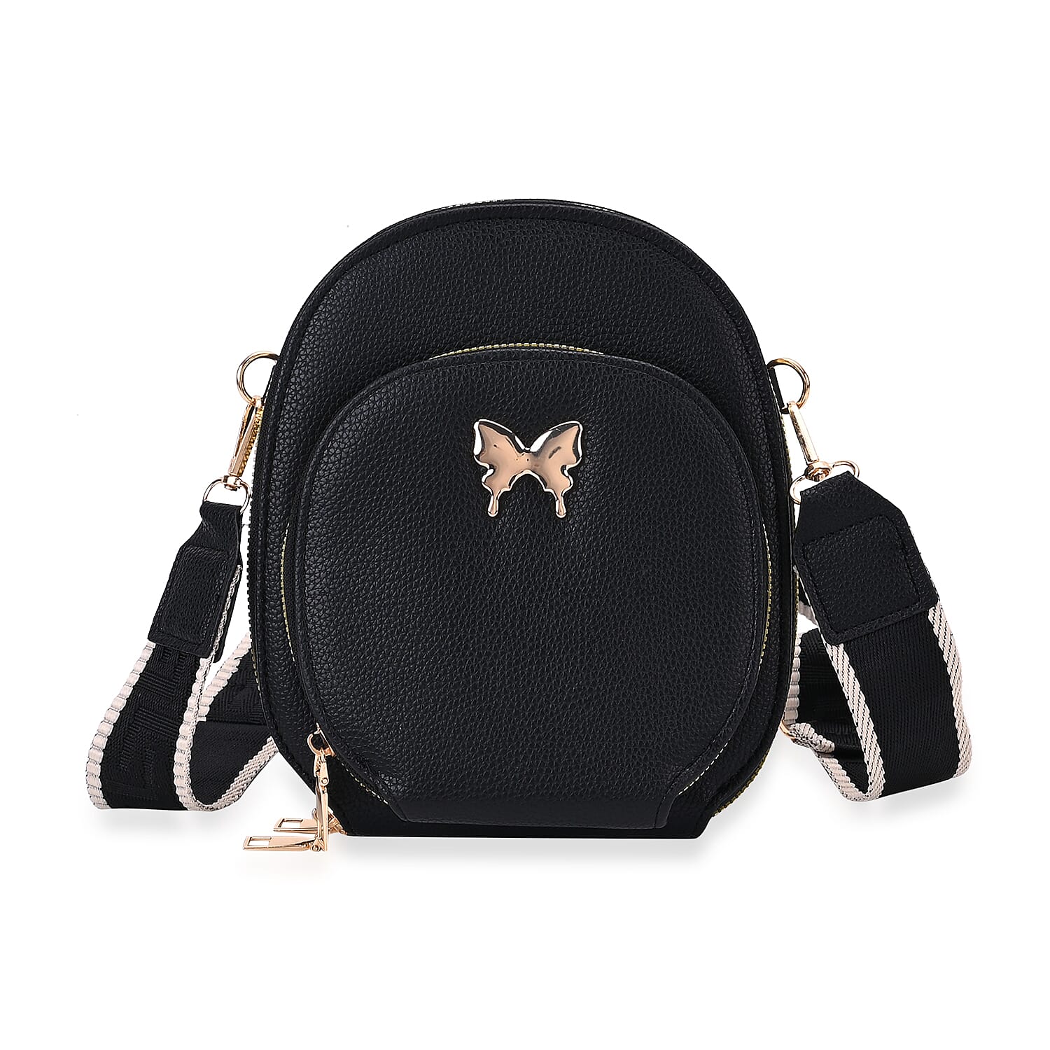 Black Faux Leather Crossbody Bag (6.6"x7.8"x2.5") with Adjustable Shoulder Strap