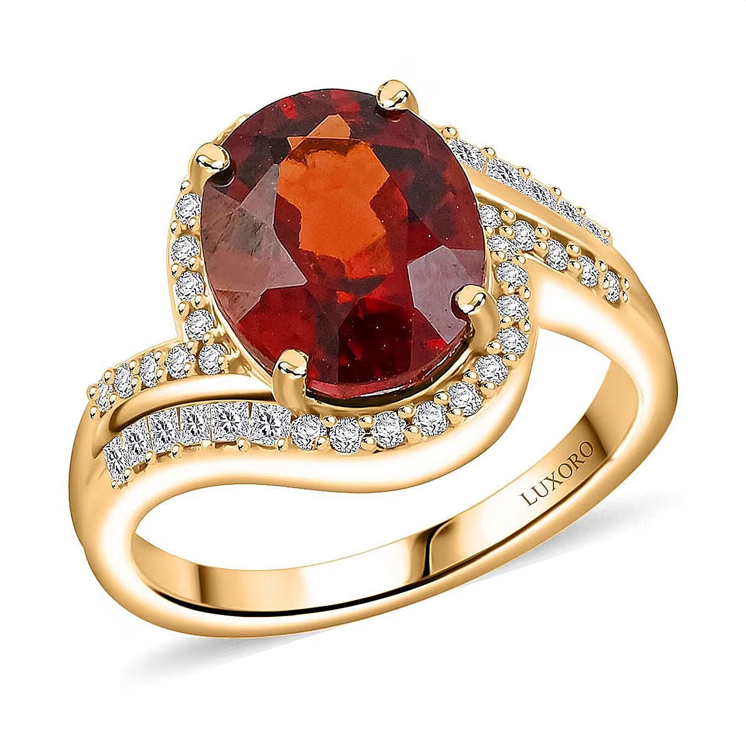 Luxoro AAA Hessonite Garnet and G-H I2 Diamond 5.25 ctw Ring in 10K Yellow Gold (Size 10.0) 4.38 g Grams